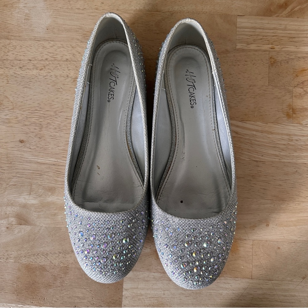 Hot Cakes Silver Glitter Flats with Rhinestones